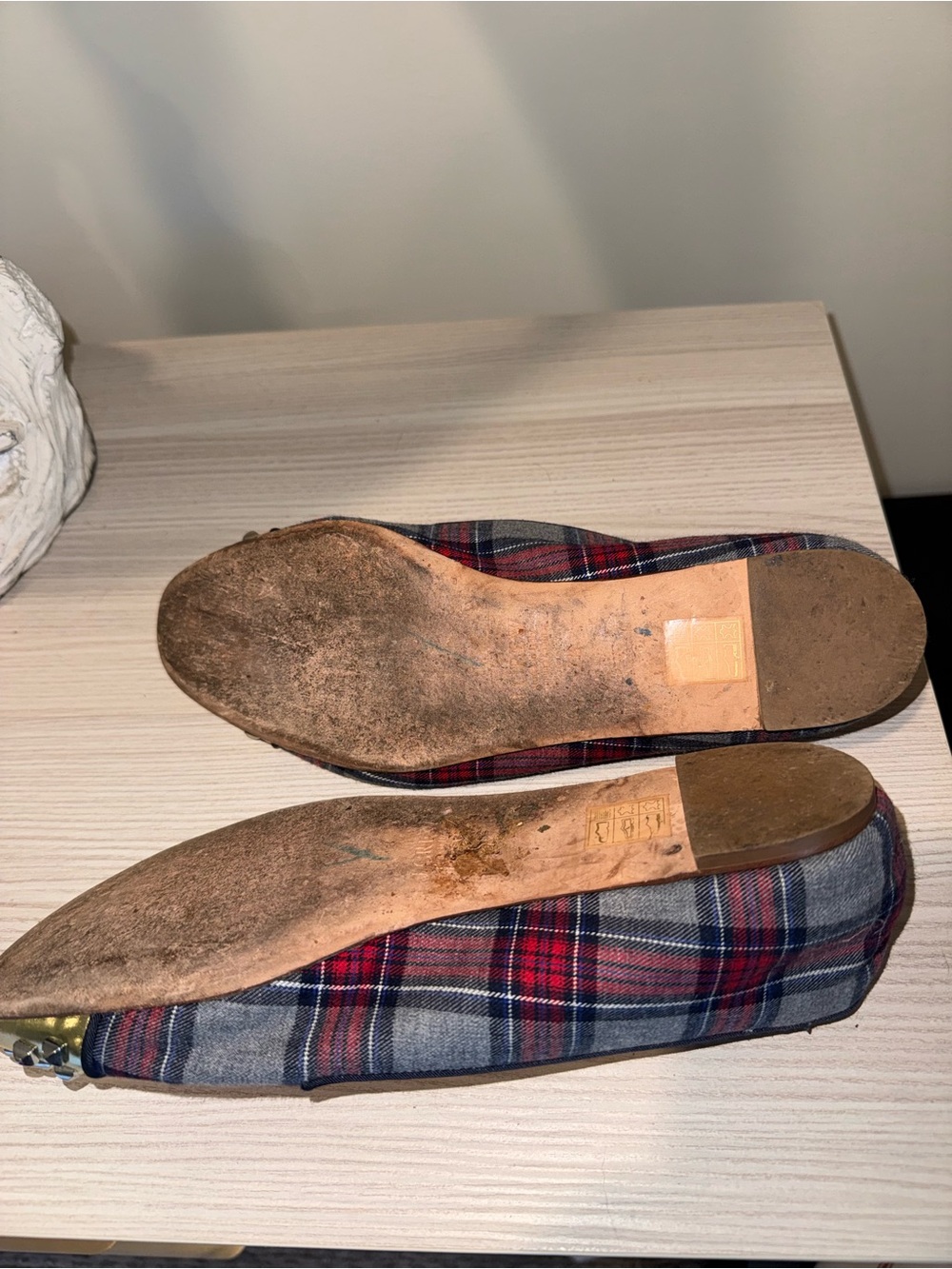 J. Crew Plaid Studded Cap-Toe Flats - Red, Gray, Gold - Picture 5 of 5